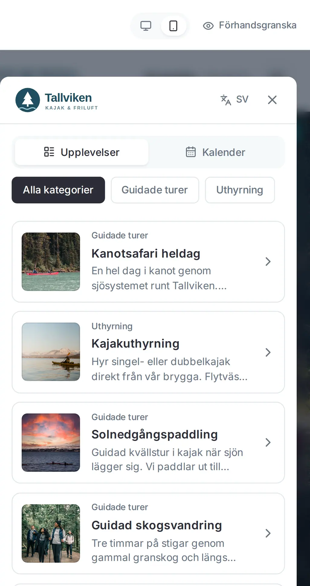 A website being built in Denira, with the booking open on the page.